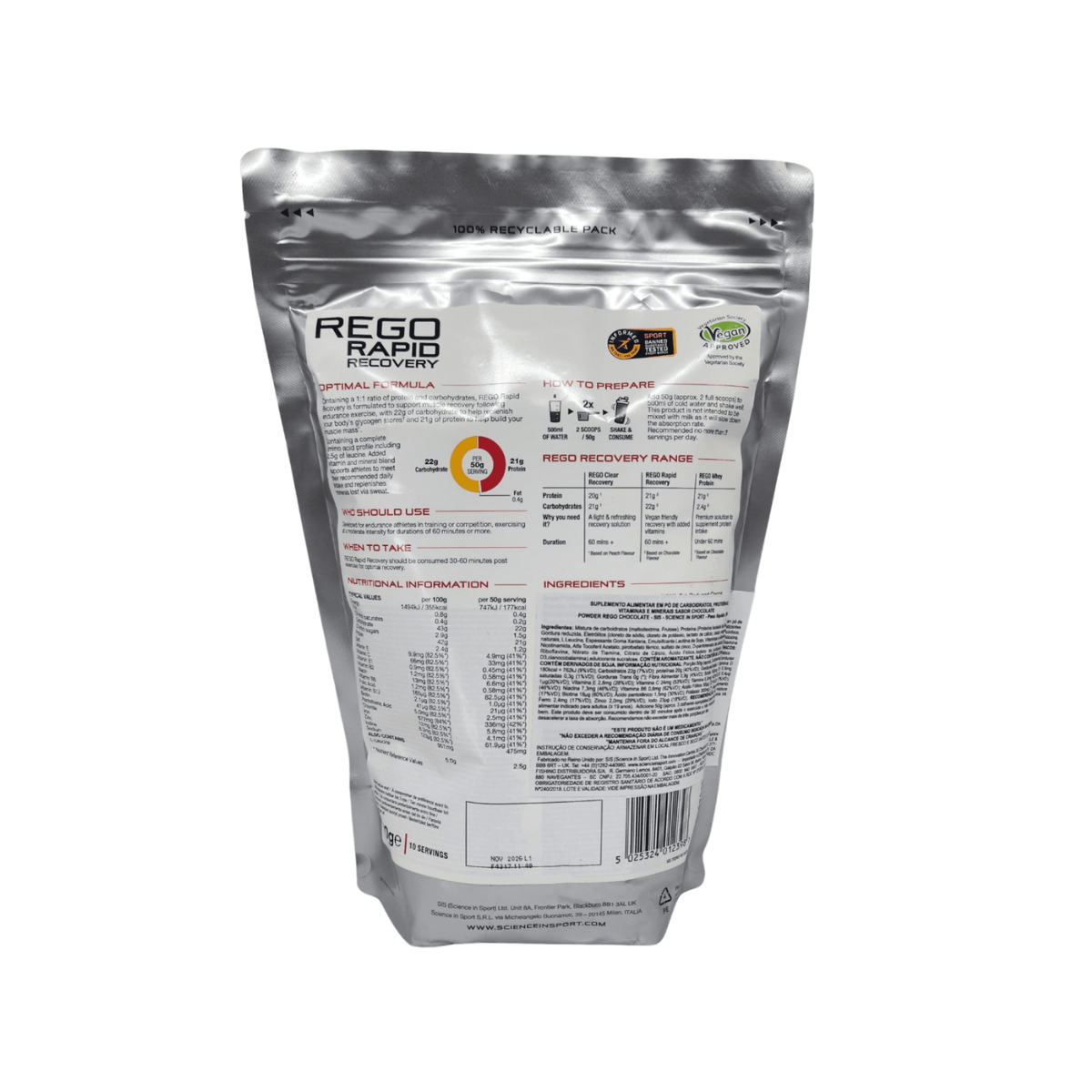 PO SIS REGO PARA RECUPERACAO MUSCULAR CHOCOLOLATE 500G