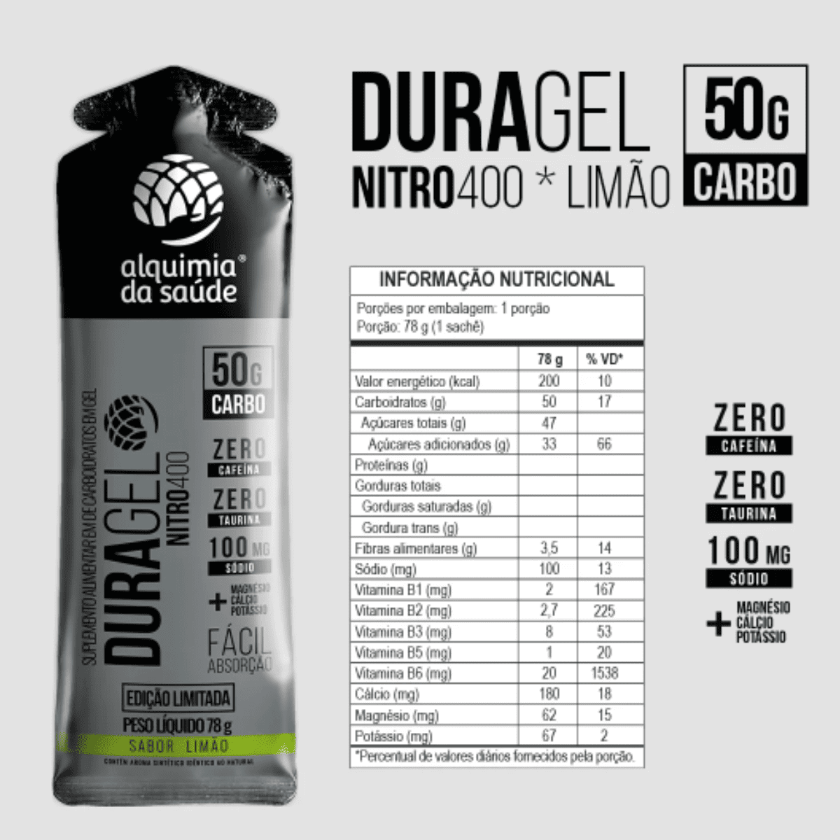 DURAGEL ALQUIMIA DA SAUDE NITRO400 LIMÃO 50G (15 saches)