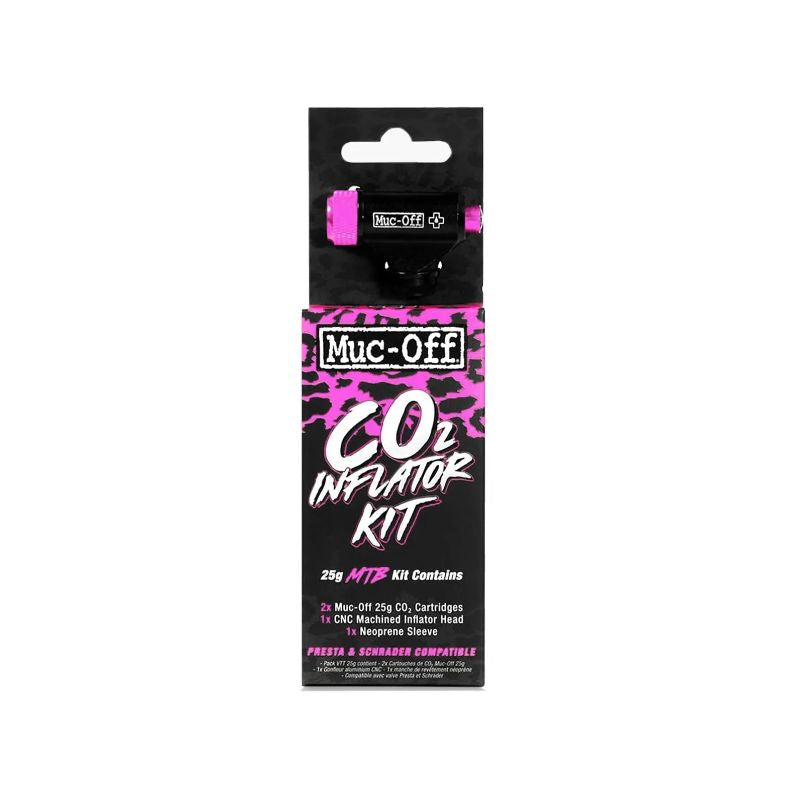 KIT INFLADOR DE CO2 MUC-OFF PARA MTB GATILHO E 2 CO2 25G 25GRAMAS ROSA/PRATA