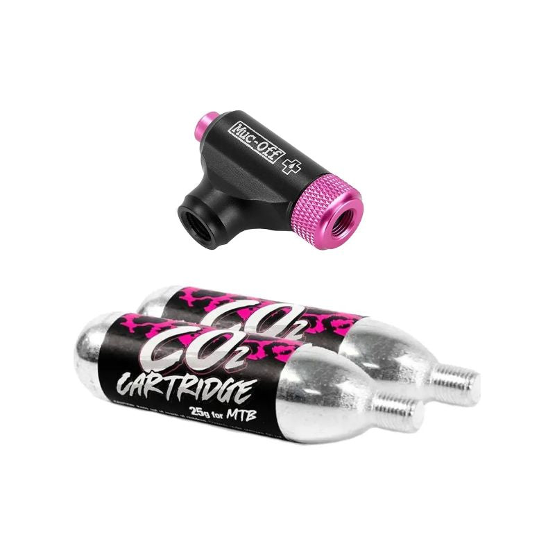 KIT INFLADOR DE CO2 MUC-OFF PARA MTB GATILHO E 2 CO2 25G 25GRAMAS ROSA/PRATA
