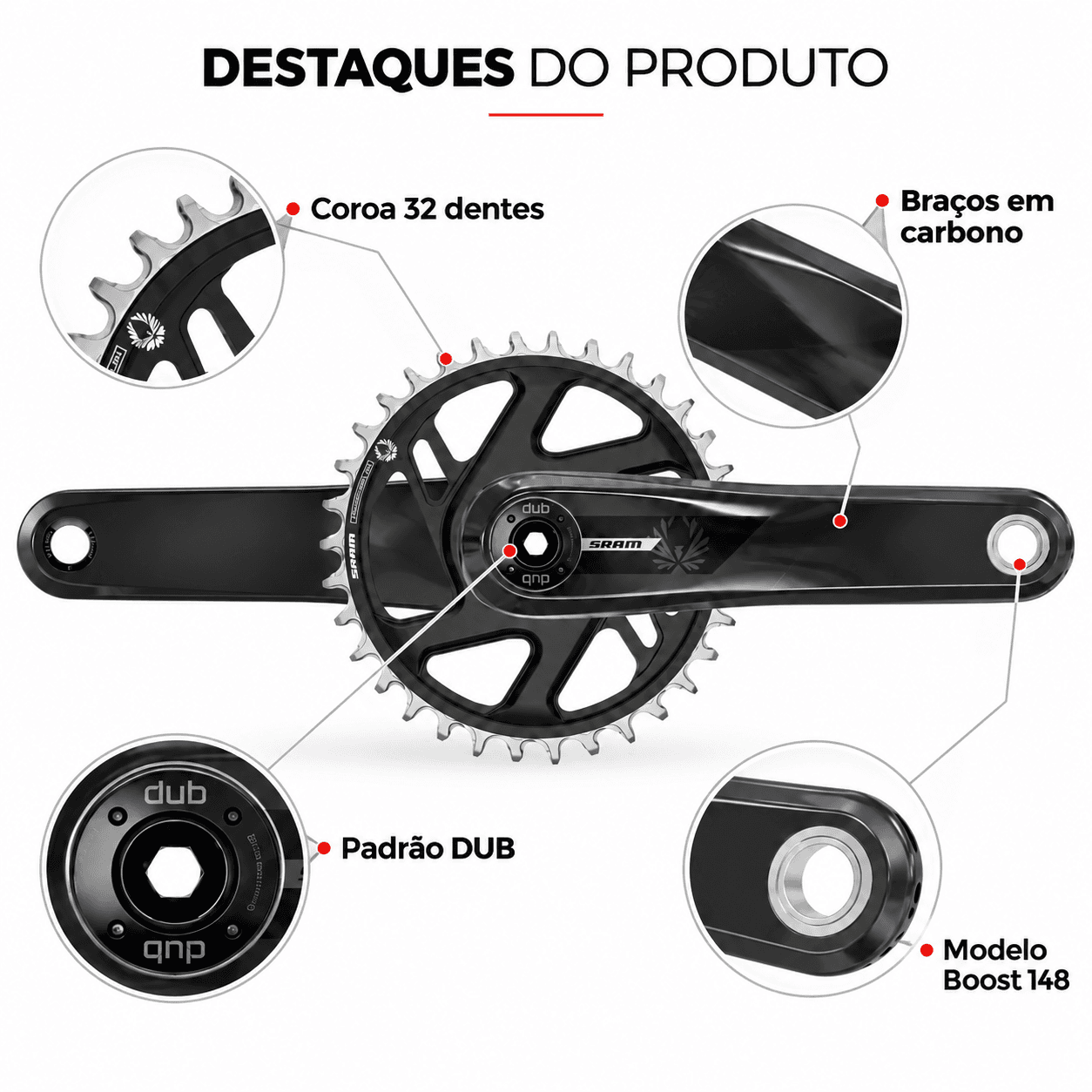 PEDIVELA SRAM S500 EAGLE - CL55 DUB CARBONO 170MM 32T