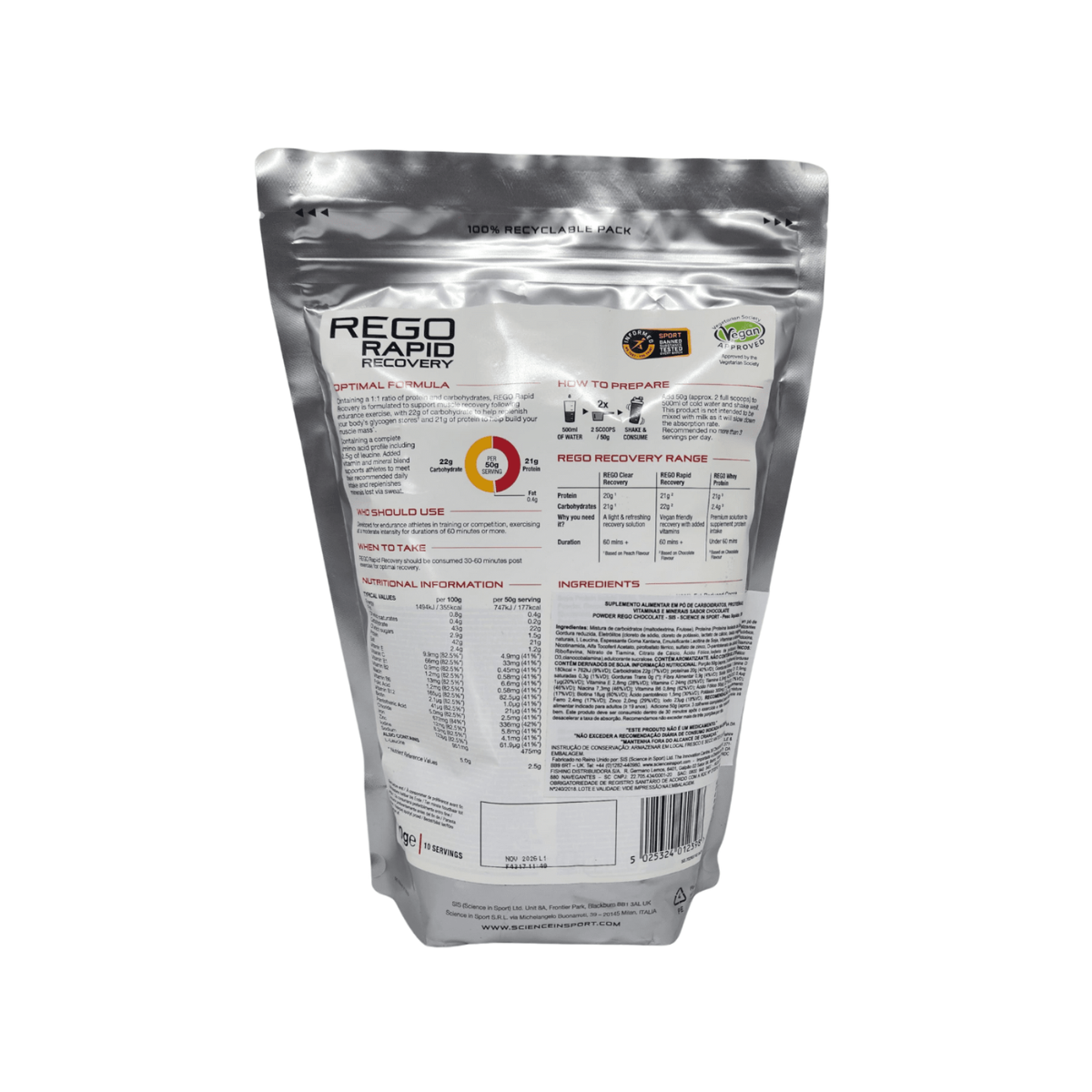 PO SIS REGO PARA RECUPERACAO MUSCULAR CHOCOLOLATE 500G