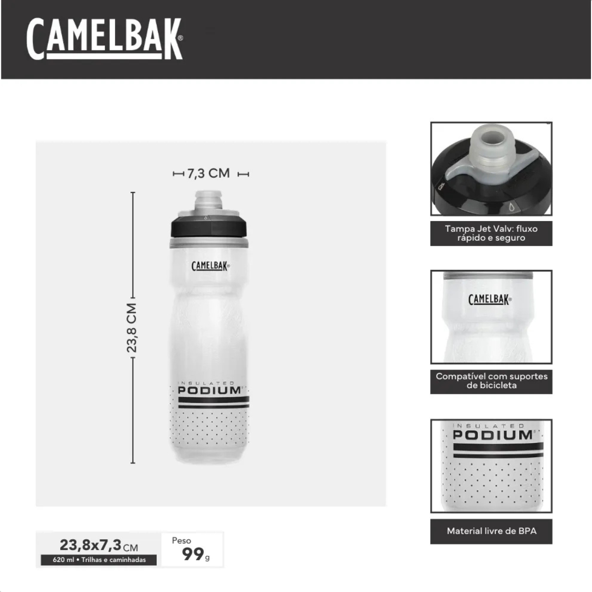 GARRAFA CAMELBAK TERMICA PODIUM CHILL 620ML Preto
