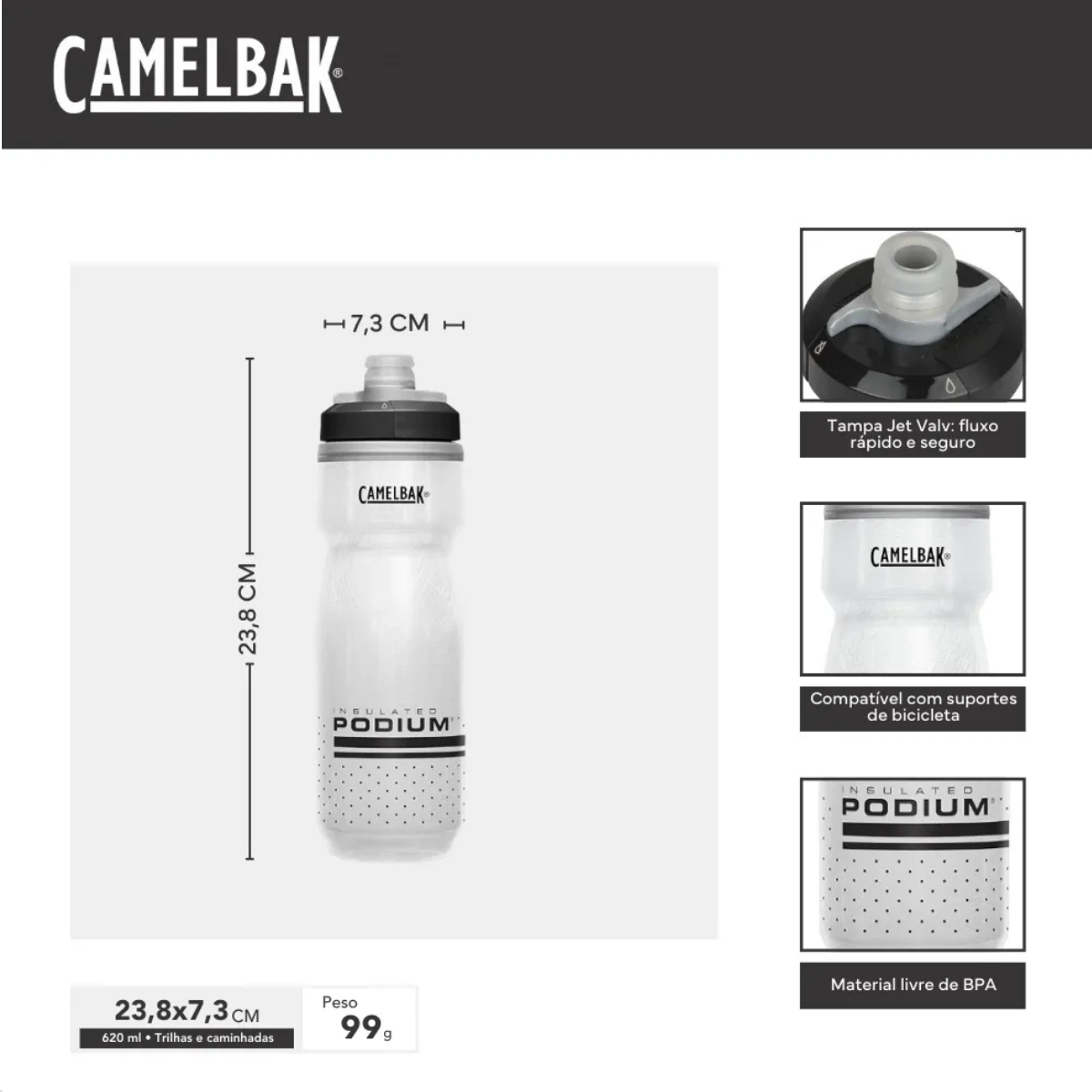 GARRAFA CAMELBAK TERMICA PODIUM CHILL 620ML BRANCO