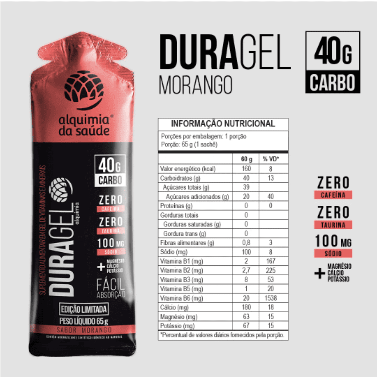 DURAGEL ALQUIMIA DA SAUDE MORANGO 40G (15 saches)