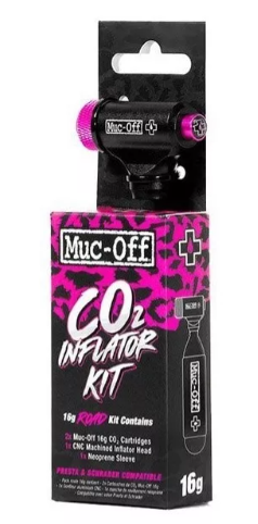 KIT INFLADOR DE CO2 MUC-OFF PARA ROAD GATILHO E 2 16GRAMAS ROSA/PRATA